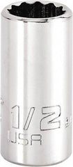 Proto - 1/2", 3/8" Drive, Intermediate Hand Socket - 12 Points, 1-15/64" OAL, Steel, Full Polish Finish - USA Tool & Supply