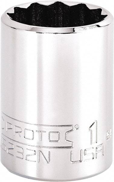 Proto - 1", 3/8" Drive, Intermediate Hand Socket - 12 Points, 1-47/64" OAL, Steel, Full Polish Finish - USA Tool & Supply