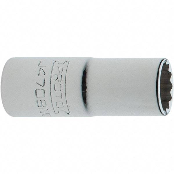 Proto - 1/4" Drive, Intermediate Hand Socket - 12 Points, 1-17/64" OAL, Steel, Full Polish Finish - USA Tool & Supply