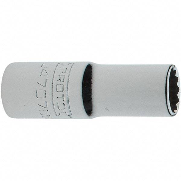 Proto - 1/4" Drive, Intermediate Hand Socket - 12 Points, 1-17/64" OAL, Steel, Full Polish Finish - USA Tool & Supply