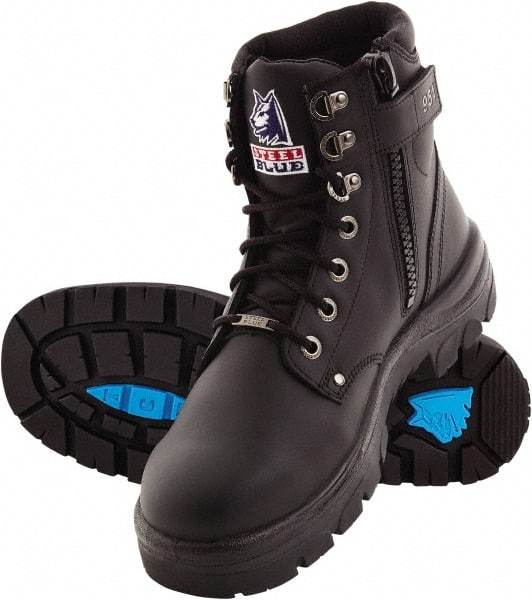 Steel Blue - Men's Size 11.5 Medium Width Steel Work Boot - Black, Leather Upper, TPU Outsole, 6" High, Lace-Up, Side Zip - USA Tool & Supply