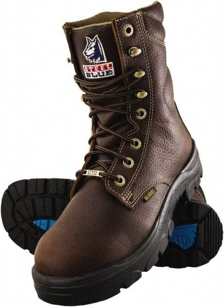 Steel Blue - Men's Size 13 Wide Width Steel Work Boot - Oak, Leather Upper, TPU Outsole, 8" High, Lace-Up - USA Tool & Supply