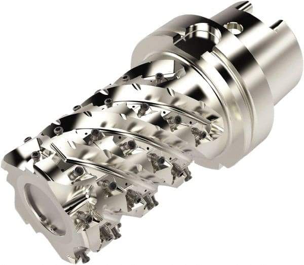 Seco - 80mm Cut Diam, 200mm OAL, Indexable Square Shoulder Helical End Mill - LO.. 12 Inserts, HSK100A Taper Shank, 90° Lead Angle, Through Coolant, Series Square T4-08 - USA Tool & Supply