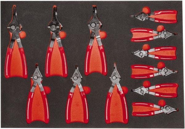 Proto - 12 Piece, 1/4 to 5-7/8" Bore, 1/4 to 5-7/8" Shaft, Convertible Retaining Ring Pliers Set - 0.038 to 0.09" Tip Diam Range, Comes in 23 x 16 Foam Insert - USA Tool & Supply