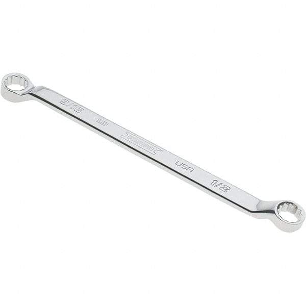 Proto - 1/2" x 9/16" 12 Point Box Wrench - Double End, 53/64" Head Diam x 3/4" Head Thickness, 8-7/8" OAL, Steel, Polished Finish, 15° Offset - USA Tool & Supply