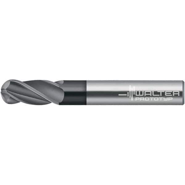 Walter-Prototyp - 9mm Diam, 19mm LOC, 2 Flute Solid Carbide Ball End Mill - TiAlN Finish, 100mm OAL, 10mm Shank Diam - USA Tool & Supply