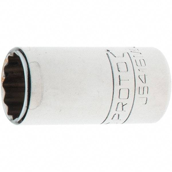 Proto - 1/2" Drive, Standard Hand Socket - 12 Points, 1-45/64" OAL, Steel, Chrome Finish - USA Tool & Supply