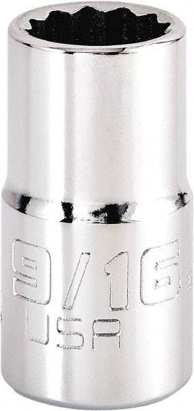 Proto - 9/16", 1/2" Drive, Standard Hand Socket - 12 Points, 1-5/8" OAL, Steel, Chrome Finish - USA Tool & Supply