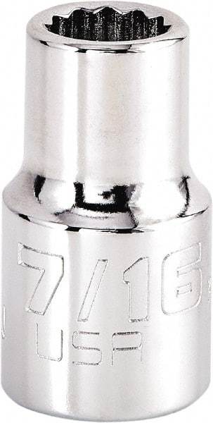 Proto - 7/16", 1/2" Drive, Standard Hand Socket - 12 Points, 1-17/32" OAL, Steel, Chrome Finish - USA Tool & Supply