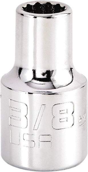 Proto - 3/8", 1/2" Drive, Standard Hand Socket - 12 Points, 1-17/32" OAL, Steel, Chrome Finish - USA Tool & Supply