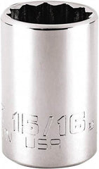 Proto - 15/16", 1/2" Drive, Standard Hand Socket - 12 Points, 1-7/8" OAL, Steel, Chrome Finish - USA Tool & Supply