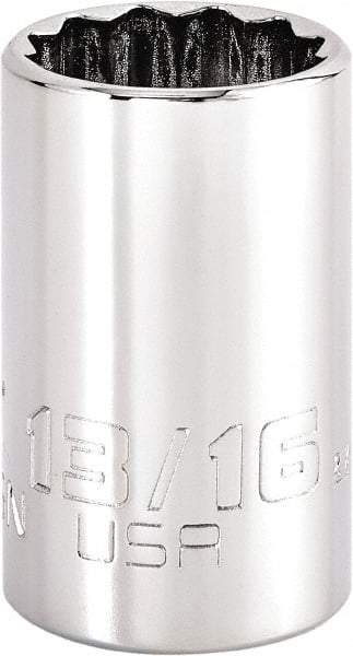 Proto - 13/16", 1/2" Drive, Standard Hand Socket - 12 Points, 1-3/4" OAL, Steel, Chrome Finish - USA Tool & Supply