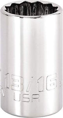 Proto - 13/16", 1/2" Drive, Standard Hand Socket - 12 Points, 1-3/4" OAL, Steel, Chrome Finish - USA Tool & Supply