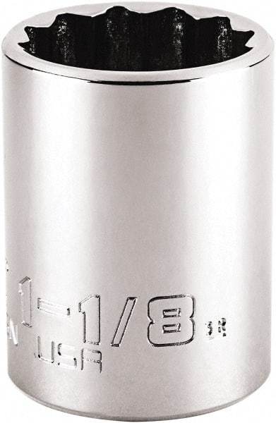 Proto - 1-1/8", 1/2" Drive, Standard Hand Socket - 12 Points, 1-63/64" OAL, Steel, Chrome Finish - USA Tool & Supply