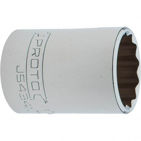 Proto - 1-1/16", 1/2" Drive, Standard Hand Socket - 12 Points, 1-61/64" OAL, Steel, Chrome Finish - USA Tool & Supply