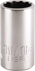 Proto - 11/16", 1/2" Drive, Standard Hand Socket - 12 Points, 1-47/64" OAL, Steel, Chrome Finish - USA Tool & Supply