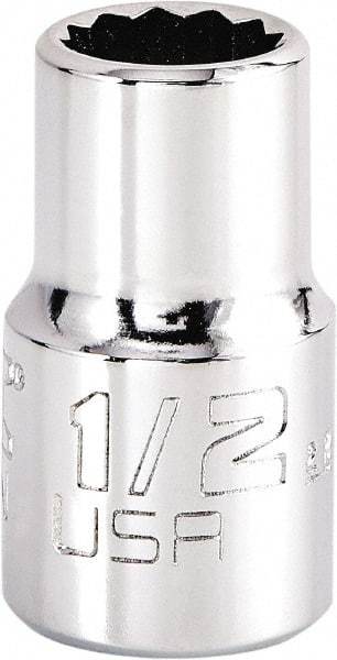 Proto - 1/2", 1/2" Drive, Standard Hand Socket - 12 Points, 1-17/32" OAL, Steel, Chrome Finish - USA Tool & Supply