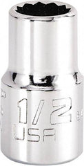 Proto - 1/2", 1/2" Drive, Standard Hand Socket - 12 Points, 1-17/32" OAL, Steel, Chrome Finish - USA Tool & Supply