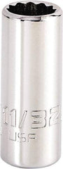 Proto - 11/32", 1/4" Drive, Standard Hand Socket - 12 Points, 1-15/64" OAL, Steel, Chrome Finish - USA Tool & Supply