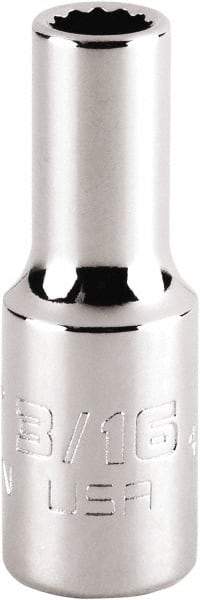 Proto - 3/16", 1/4" Drive, Standard Hand Socket - 12 Points, 1-15/64" OAL, Steel, Chrome Finish - USA Tool & Supply