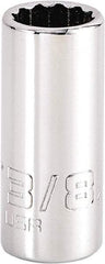 Proto - 3/8", 1/4" Drive, Standard Hand Socket - 12 Points, 1-15/64" OAL, Steel, Chrome Finish - USA Tool & Supply