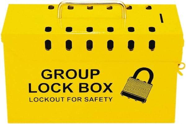 NMC - 10" Deep x 4" Wide x 6" High, Portable Group Lockout Box - Yellow, 13 Padlocks - USA Tool & Supply