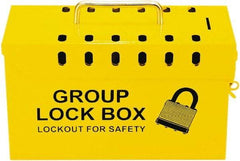 NMC - 10" Deep x 4" Wide x 6" High, Portable Group Lockout Box - Yellow, 13 Padlocks - USA Tool & Supply