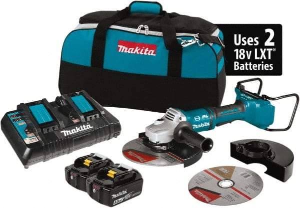 Makita - 9" Wheel Diam, 6,000 RPM, Cordless Angle & Disc Grinder - 5/8-11 Spindle, 18 Volts - USA Tool & Supply