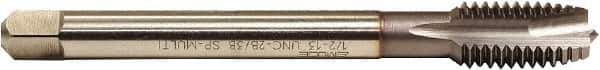 Emuge - 7/16-20 UNF, 3 Flute, TiCN Finish, HSS-E Spiral Point Tap - Plug Chamfer, Right Hand Thread, 3-15/16" OAL, 0.866" Thread Length, 0.323" Shank Diam, 2B/3B Class of Fit - Exact Industrial Supply