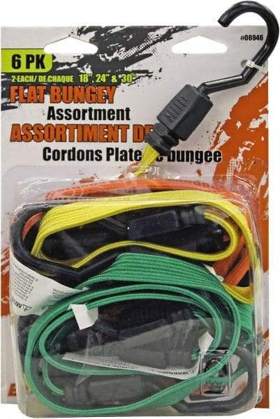 Erickson Manufacturing - Bungee Cord with Plastic Hook - 18, 24, 30" OAL, Black/Green/Red - USA Tool & Supply