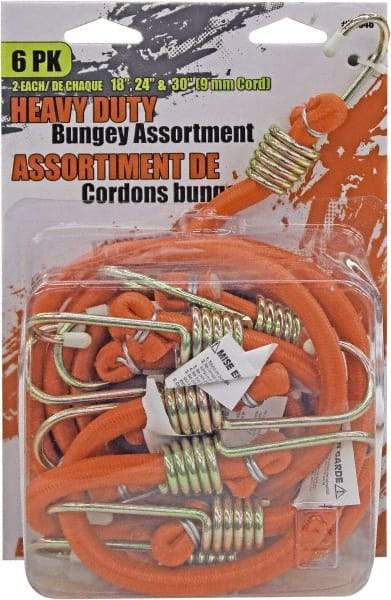 Erickson Manufacturing - Bungee Cord with Steel Hook - 18, 24, 30" OAL, Orange - USA Tool & Supply