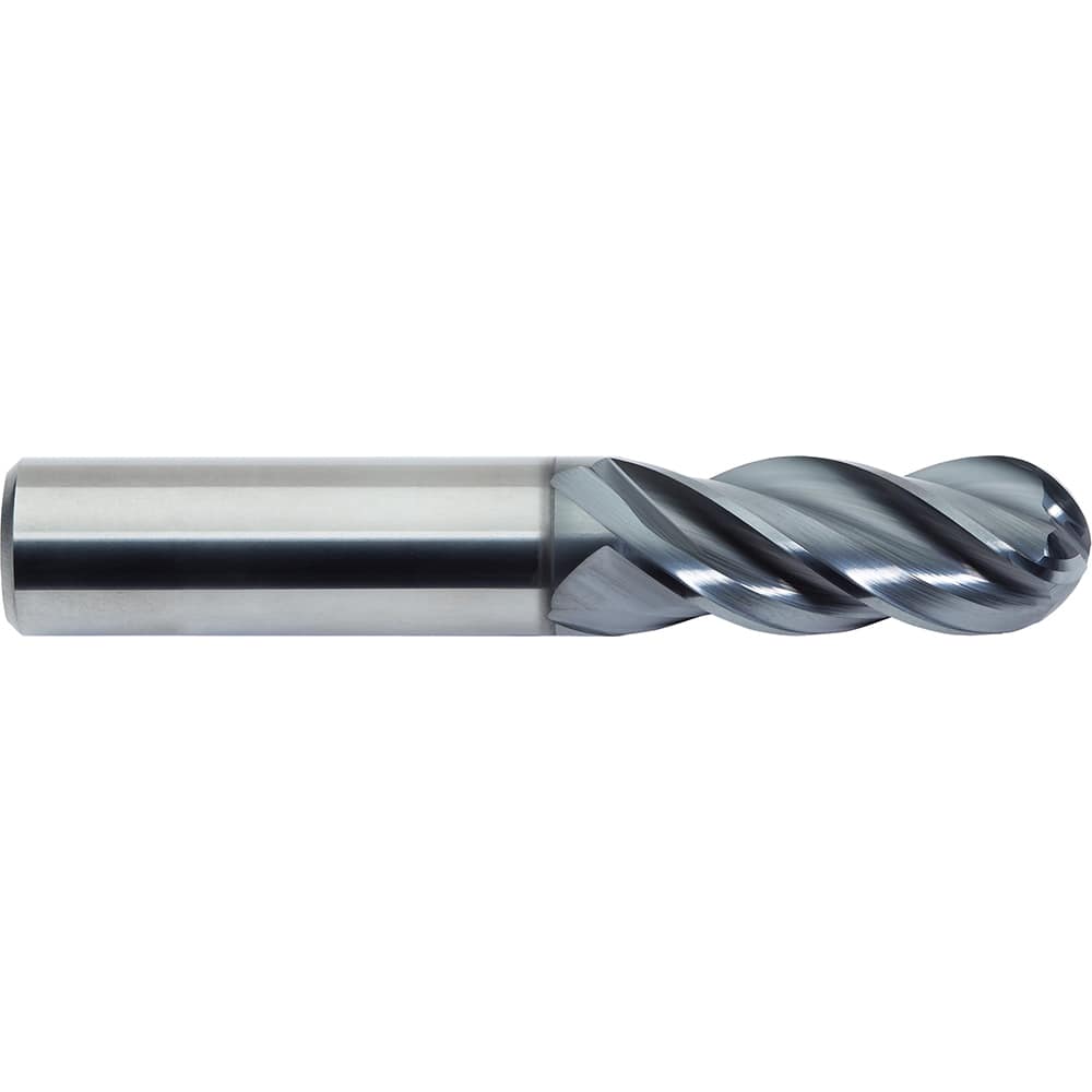 M.A. Ford - Ball End Mills; Mill Diameter (Inch): 3/8 ; Mill Diameter (Decimal Inch): 0.3750 ; Number of Flutes: 4 ; Length of Cut (Inch): 1/2 ; Length of Cut (Decimal Inch): 0.5000 ; Material: Solid Carbide - Exact Industrial Supply