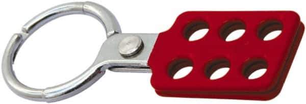 NMC - Single Jaw, 1-1/2" Jaw Diam, 6 PadLocks, Red Vinyl Insulation Aluminum Lockout Hasp - Scissor Action, 4-3/8" Long x 1-1/2" Wide, Red - USA Tool & Supply