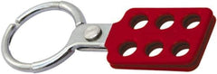 NMC - Single Jaw, 1-1/2" Jaw Diam, 6 PadLocks, Red Vinyl Insulation Aluminum Lockout Hasp - Scissor Action, 4-3/8" Long x 1-1/2" Wide, Red - USA Tool & Supply