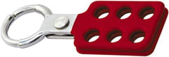 NMC - Single Jaw, 1" Jaw Diam, 6 PadLocks, Red Vinyl Insulation Aluminum Lockout Hasp - Scissor Action, 4-3/8" Long x 1-1/2" Wide, Red - USA Tool & Supply