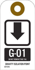 NMC - 4" High x 2" Long, GR - 01 THRU GR - 10 DO NOT REMOVE THIS TAG GRAVITY ISOLATION POINT, English Safety & Facility Energy Isolation Tag - 1 Side, White Unrippable Vinyl - USA Tool & Supply