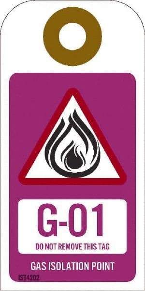 NMC - 4" High x 2" Long, G - 01 THRU G - 10 DO NOT REMOVE THIS TAG GAS ISOLATION POINT, English Safety & Facility Energy Isolation Tag - 1 Side, Purple Unrippable Vinyl - USA Tool & Supply