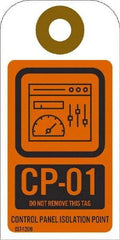 NMC - 4" High x 2" Long, CP - 01 THRU CP - 10 DO NOT REMOVE THIS TAG CONTROL PANEL ISOLATION POINT, English Safety & Facility Energy Isolation Tag - 1 Side, Orange Unrippable Vinyl - USA Tool & Supply
