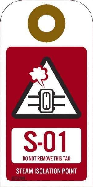 NMC - 4" High x 2" Long, S - 01 THRU S - 10 DO NOT REMOVE THIS TAG STEAM ISOLATION POINT, English Safety & Facility Energy Isolation Tag - 1 Side, Red Unrippable Vinyl - USA Tool & Supply
