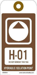 NMC - 6" High x 3" Long, H - 01 THRU H - 10 DO NOT REMOVE THIS TAG HYDRAULIC ISOLATION POINT, English Safety & Facility Energy Isolation Tag - 1 Side, Brown Unrippable Vinyl - USA Tool & Supply