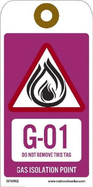 NMC - 6" High x 3" Long, G - 01 THRU G - 10 DO NOT REMOVE THIS TAG GAS ISOLATION POINT, English Safety & Facility Energy Isolation Tag - 1 Side, Purple Unrippable Vinyl - USA Tool & Supply
