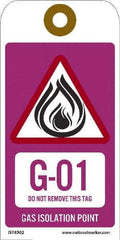 NMC - 6" High x 3" Long, G - 01 THRU G - 10 DO NOT REMOVE THIS TAG GAS ISOLATION POINT, English Safety & Facility Energy Isolation Tag - 1 Side, Purple Unrippable Vinyl - USA Tool & Supply
