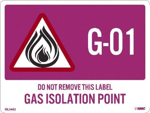 NMC - Energy Isolation Label - Legend: G - 01 THRU G - 10 DO NOT REMOVE THIS TAG GAS ISOLATION POINT, English, Purple, 4" Long x 3" High, Sign Muscle Finish - USA Tool & Supply