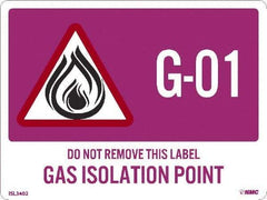NMC - Energy Isolation Label - Legend: G - 01 THRU G - 10 DO NOT REMOVE THIS TAG GAS ISOLATION POINT, English, Purple, 4" Long x 3" High, Sign Muscle Finish - USA Tool & Supply