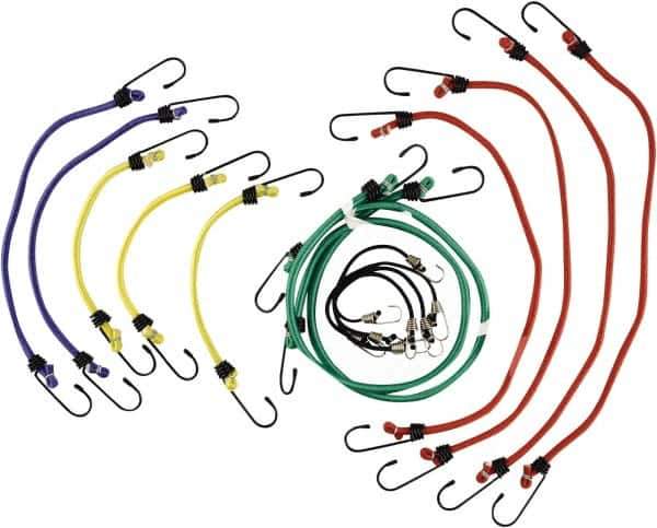 Erickson Manufacturing - Bungee Cord with S Hook - 10, 13, 18, 24, 30" OAL, Red/Blue/Green/Yellow - USA Tool & Supply