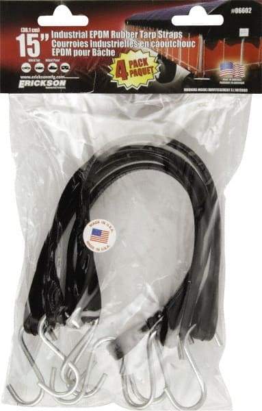 Erickson Manufacturing - Tarp Strap with S Hook - 15" OAL, Black - USA Tool & Supply