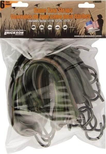 Erickson Manufacturing - Tarp Strap with S Hook - 10, 15, 21" OAL, Camouflage Green - USA Tool & Supply