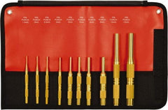 Mayhew - 10 Piece, 1.5 to 12mm, Pin Punch Set - Round Shank, Brass, Comes in Kit Bag - USA Tool & Supply