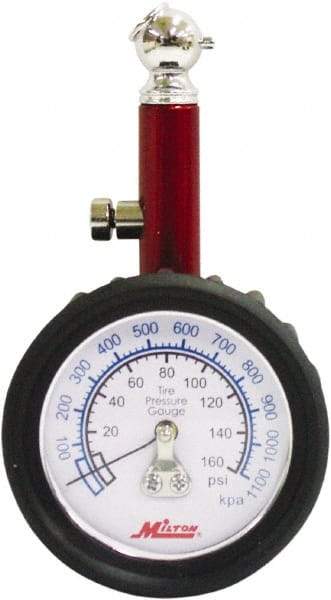 Milton - 0 to 160 psi Dial Ball Tire Pressure Gauge - 5 psi Resolution - USA Tool & Supply