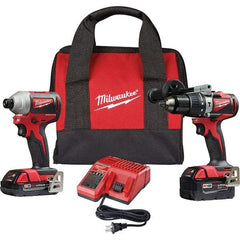 Milwaukee Tool - 18 Volt Cordless Tool Combination Kit - Includes 1/2" Brushless Hammer Drill/Driver & Brushless 1/4" Impact Driver, Lithium-Ion Battery Included - USA Tool & Supply